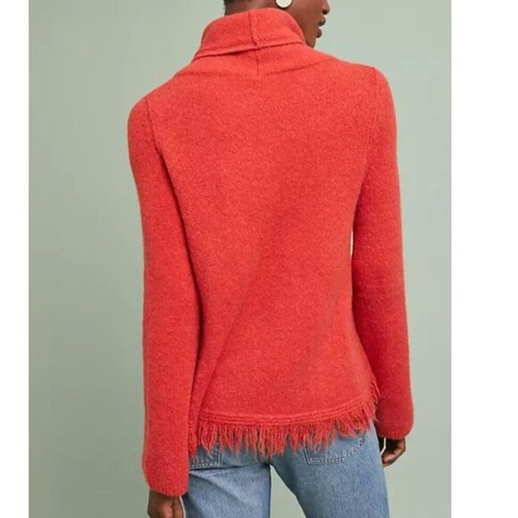 Anthropologie Turtleneck Wool Blend Sweater Womens Medium Bell Sleeve Fringe - Picture 6 of 12